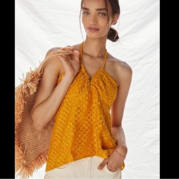NWT Anthropologie Sachin & Babi Mustard Clip Dot Halter Top Women's size 4 - Picture 1 of 8